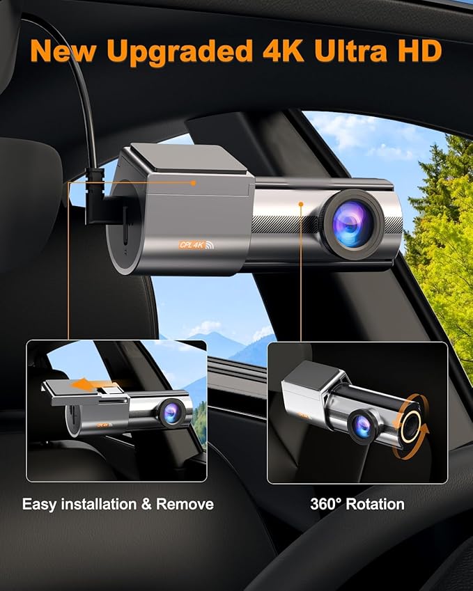Dash Cam Front 4K, Built-in 5GHz WiFi with CPL, Car Camera Dashcam with UHD 2160P, 64GB Card, 24H Parking Monitor, Super Night Vision, WDR, G-Sensor, App Control, 170° Wide Angle, Support 256GB Max