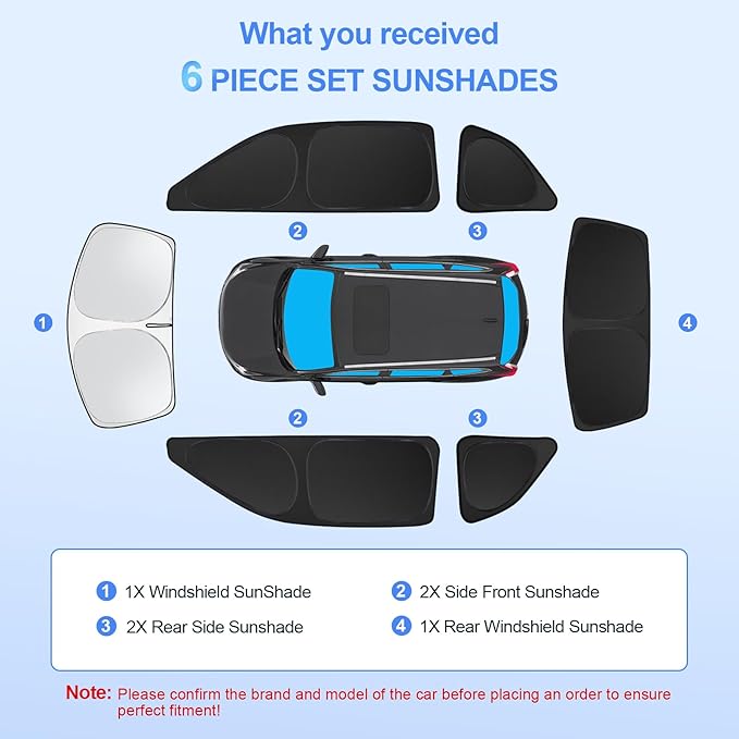 6pcs Car Window Shades for Dodge Challenger 2015-2023 (SXT, RT, GT) Accessories,Windshield Side Rear Full Sunshade,Sun Visor UV Blocking, Privacy Protection and Blackout for Camping Outdoor