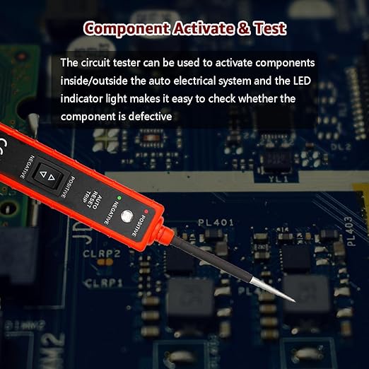 Power Circuit Probe Tester, 6V-24V DC Test Light, Automotive Short Circuit Located and Component Activated, 12V Auto Electrical Tester, Polarity Identify with LED Light, Overload Protection