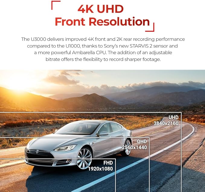 Thinkware 4K Dual Dash Cam, U3000 Front & Rear with Sony STARVIS 2, Radar Parking, Super Night Vision 4.0, Wi‑Fi, GPS