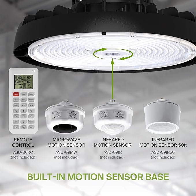 ASD LED High Bay UFO Light Fixture, Commercial Shop Lighting | 3CCT, Dimmable, IP69K Waterproof, DLC Premium, UL Listed | 300W 47700LM 3000-5000K 100-277V | Warehouse, Garage, Workshop Lamp | Black