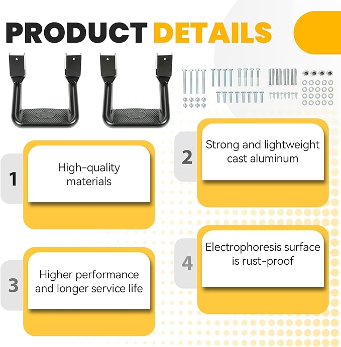 ECOTRIC Universal Side Steps-300LB Load, Electrophoresis Black Aluminum Step Rails for Trucks, Compatible with Chevy, Ford, Toyota, GMC, Dodge, Jeep & More