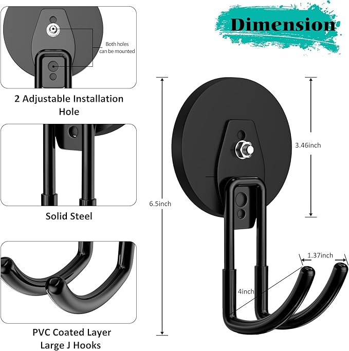 ENUODA Strong Magnetic Hooks Heavy Duty - Magnetic Tool Holder Large Magnet Garage Hooks for Hanging Power Tools, Ladder, Bike, Shovel, Hose, Extension Cord, 2 PCS