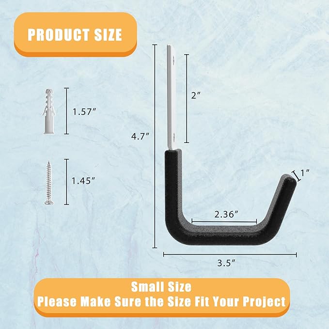 Heavy Duty Garage Utility Hooks - Wall Mount Multi-Use Storage Hooks for Hose, Bike, Chainsaw, Leaf Blower, Ladder Hanger (2 Small)