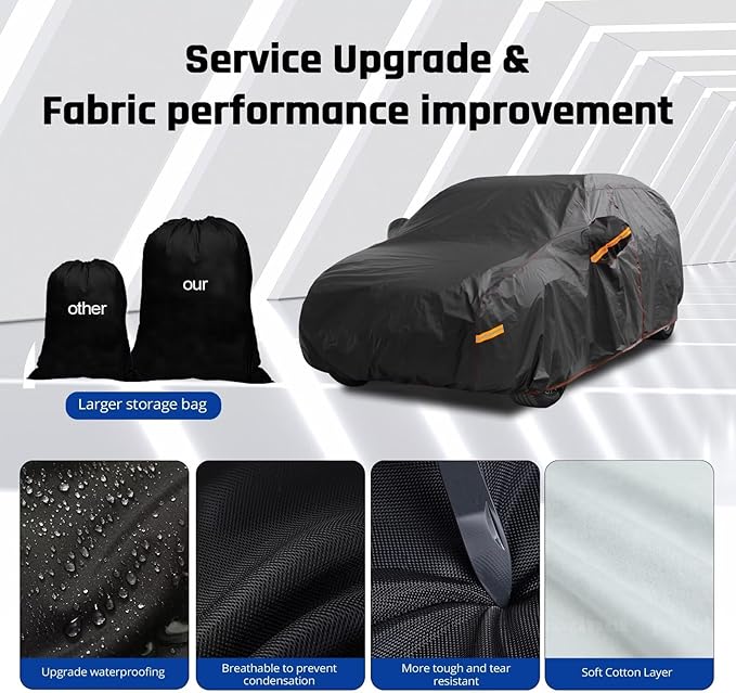 6 Layer Heavy Duty SUV Car Cover Waterproof All Weather Protection with Cotton Liner, Universal Fit Ford Explorer, Toyota Highlander, Honda Pilot, Dodge Durango, BMW X5 X6, Lexus RX350