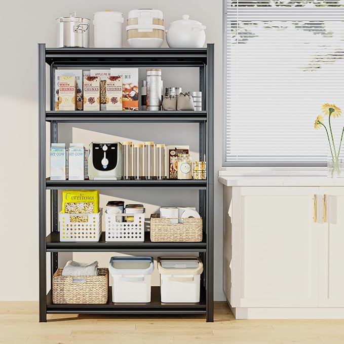 5 Tier Metal Shelving Unit, 72" H x 35.5" W Adjustable Storage Shelves, Heavy Duty Garage Shelves for Warehouse, Basement, Kitchen, Pantry, Living Room, 2500LBS, Black, 15.75" D
