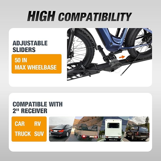 Sole R 1-Bike Rack, Hitch-Mount Platform E-Bike Rack with Ramp, 100 lbs Capacity, Fits Car, SUV, Truck, RV, Van with 2-Inch Receiver and Up to 5-Inch Fat Tires Bicycle