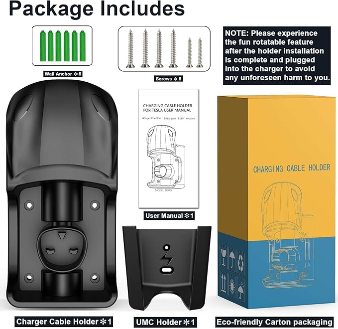 Tesla Charger Holder Wall Mount Tesla Charging Cable Organizer for Tesla Mobile Connector, Swivel NACS Holster