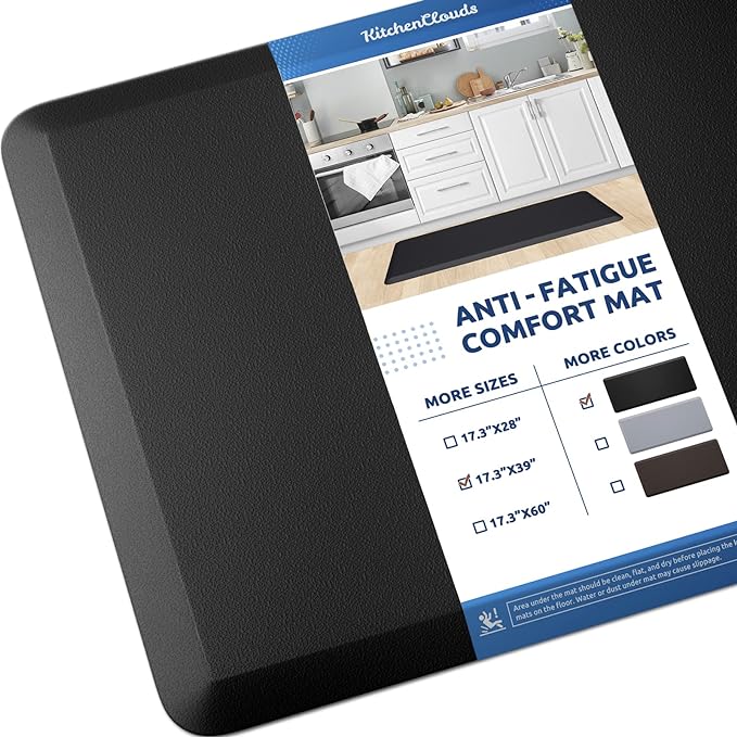 KitchenClouds Cushioned Anti Fatigue Kitchen Rug, 17.3"x39", Waterproof Non Slip, Standing Desk Mat, Comfort Floor Mat for Kitchen, House Sink, Office (Black)