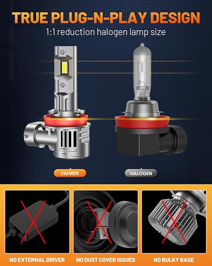 forenner 9005 H11 Light Bulbs Combo 100000LM 1000% Brighter, 2025 Upgraded HB3 H9 H8 Combo Light for Powersports, Real 1:1 Mini Size Plug N Play, Pack of 4