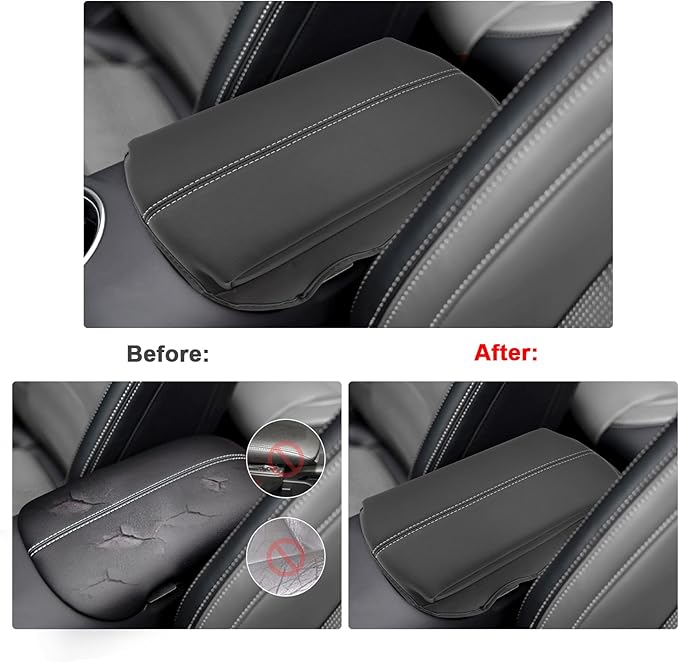 SXCY for 2024 2025 Mustang Armrest Cover (Thickened) for Mustang 2025 Accessories 2024 2025 Mustang Center Console Cover 2025 Mustang Middle Console Cover (Grey Stitched)