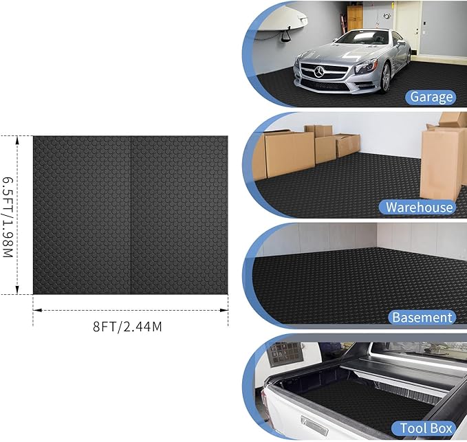 Premium Garage Floor Mat, Commercial Grade Heavy Duty Parking Mat for Garage Floor, Golf Cart Parking, Water/Stain Resistant Floor Runner (Black Coin, 2 Rolls x 4 x 6.5 Feet)