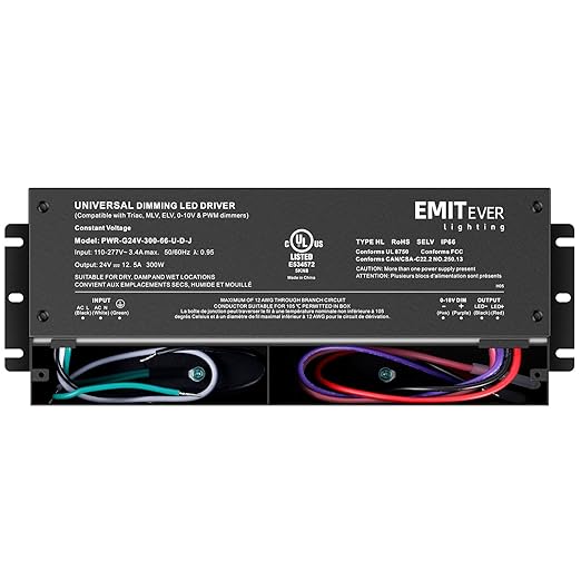 EMITEVER Dimmable Led Driver, 300W AC 110V-277V to DC 24V Transformer, 5-in-1 Dimming: ELV/MLV/TRIAC / 0-10V / 1-10V / 10V PWM/Potentiometer, Waterproof IP67 and UL Listed