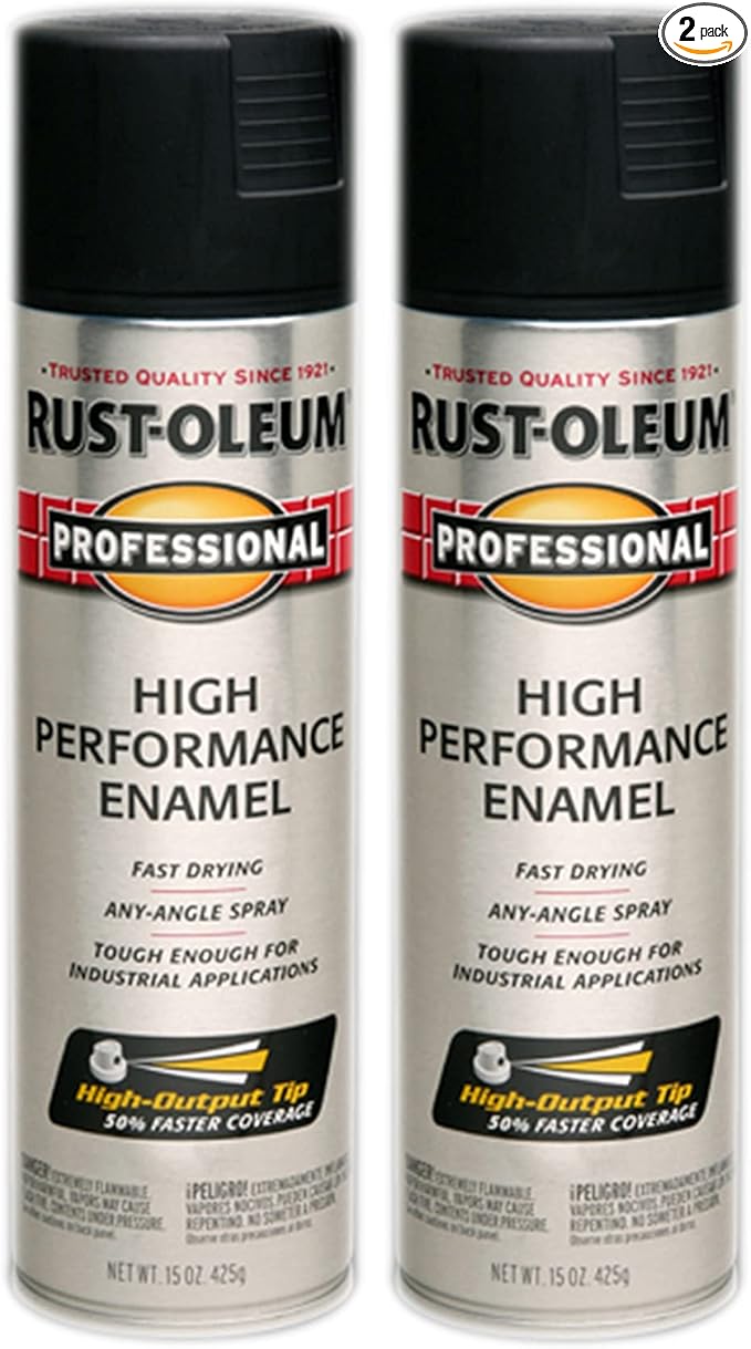 Rust-Oleum 239107-2PK Professional High Performance Enamel Spray Paint, 15 Oz, Semi-Gloss Black, 2 Pack