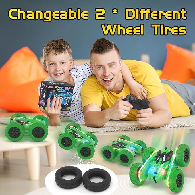 Remote Control Car, RC Cars, RC Stunt Car Toys New Upgraded Strip Light & Headlight, 6000mAH, 4WD 360° Rotating, Double Sided, Toy for Boys Girls Christmas Birthday Gift