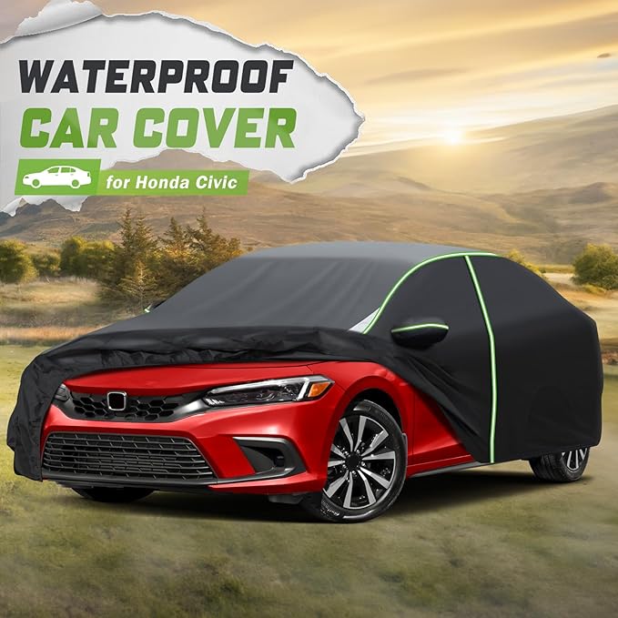 Mixsuper Liner Car Cover for Honda Civic 1991-2026, 7 Layers Waterproof Car Cover Accessories for Civic with Zipper Door, Windproof Straps, Reflective Strips, Anti-UV, All Weather