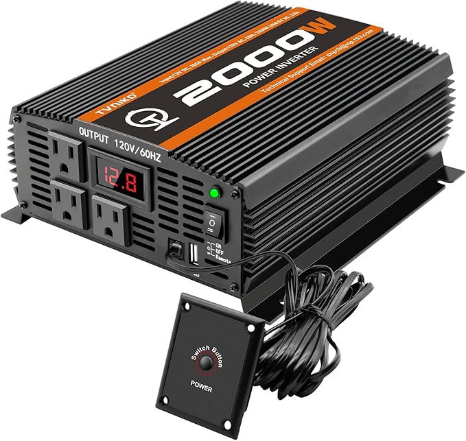 2000 Watt car Power Inverter 12V to 110V/120V Inverter for car Truck semi Truck Vehicles Camping with 1 USB Ports and 2 AC Outlet Power Converter with LCD Display 2000W Inverter