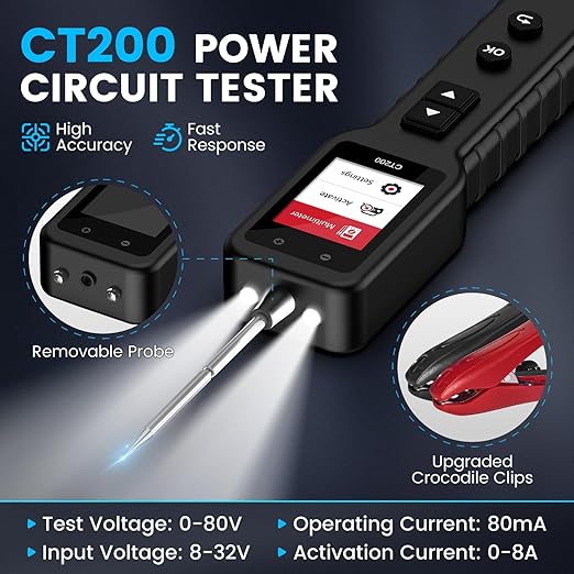 Automotive Circuit Tester, Power Circuit Probe Tool, 12-24V Electrical Short Open Breaker Circuit Finder, CT200 Auto Electrical Circuit Tester, Car Fuse Tester, Automotive Tool
