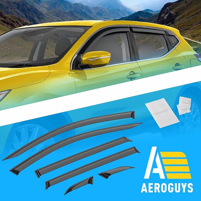 Extra Durable Window Deflectors Tape-On Window Visors Rain Guards Fit for Nissan Rogue Sport 2017-2022, Sun Visors, Wind Vent for Shades, Exterior Car Accessories - 6pcs. AG0224