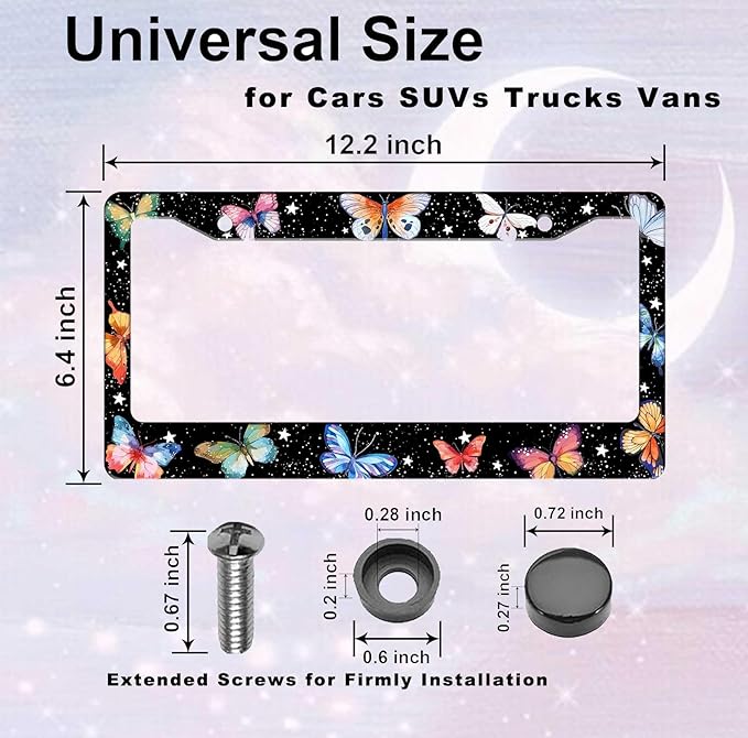 Butterfly License Plate Frame Animal Print License Plate Holder Bracket Metal License Tag Plate,1Pcs License Pate Frame Butterfly for Women Men