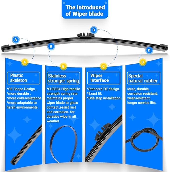 Windshield Wiper Blades Replacement for 2018-2023 BMW X3 X4 Original Factory Quality Front Rear Wipers Blade Set for My Car - 26" 20" 12" (Pack of 3)
