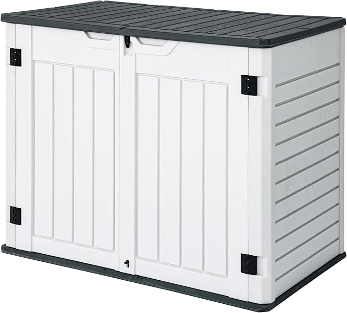 GOOBED Horizontal Shed with Padlock Latch, Outdoor Storage Shed for Backyard and Garden, 35 Cu Ft Small Storage, Waterproof, Easy Assembly, Light Gray