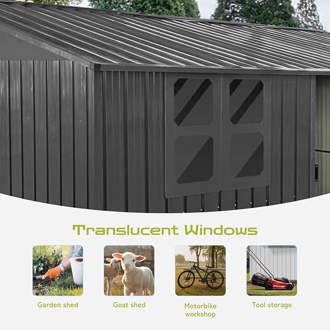 12 x 10 FT Outdoor Storage Shed, Metal Garden Tool Shed with Slooping Roof, Lockable Doors, All-Weather Bike Shed Easy to Assemble for Backyard, Patio, Lawn, Black