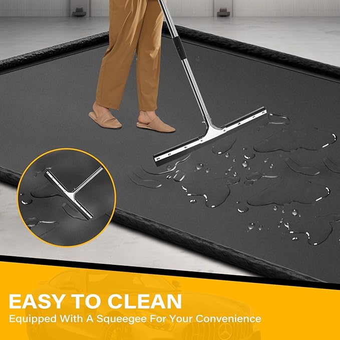 Garage Floor Mat 7'9" x 18' Upgraded Satin Finish Texture Non-Slip Containment Mat Waterproof Garage Floor Mat for Under Car Heavy Duty Protection Mat with Floor Squeegee for All Seasons