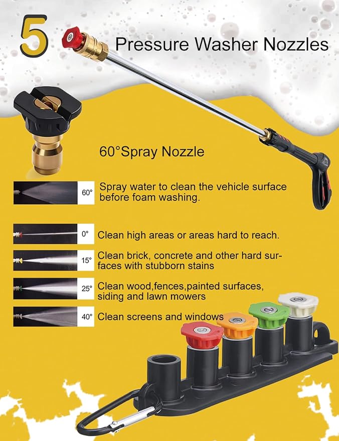 BOSEA Foam Cannon with Pressure Washer Tips and Nozzle Holder, 4000PSI Car Wash Snow Foam Cannon (Wide Mouth) with M22 and 1/4" Quick Connector,1L Bottle