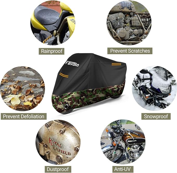 Favoto Motorcycle Cover 96.5 inches Length All Season Universal Weather Waterproof Rain Sun Outdoor Protection Night Reflector with Lock-Holes Storage Bag Motorbike Vehicle Cover