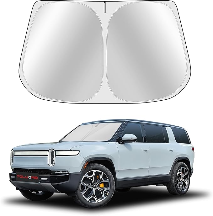 Custom Fit Windshield Sun Shade for Rivian R1S 2022-2025 - Full Coverage, 210T Reflective Fabric, Double-Layer Design - Blocks 99% UV Rays, Keeps Car Cool, Easy to Install and Store