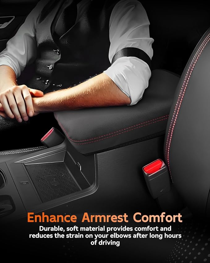 CDEFG for Nissan Frontier 2022-2025 Center Console Cover Armrest Box Cover for Frontier (S, SV, SL, Pro-X, Pro-4X) 2022 2023 2024 2025 Accessories Console Arm Rest Protector Red Line