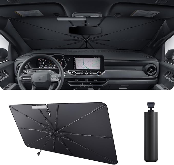 2025 Upgrade Car Windshield Sun Shade Windshield Sunshade Umbrella [Star Fabric] Protect Car from Sun Rays&Heat Damage Keeps Vehicle Cool, Spring Structure Edge Fits Sedans,SUVs,Trucks,Hatchbacks (S3)