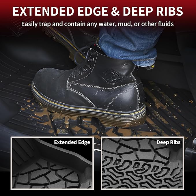 LASFIT Floor Mats Cargo Liner for Ford Bronco 4 Door 2025 2024 2023 2022 2021(Not for Bronco Sport) All Weather TPE Custom Fit SUV Floor Liners Trunk Mat, 1st & 2nd Row & Cargo Liner,4pcs Black
