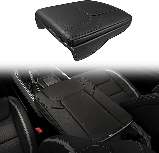 Muslogy Center Console Armrest Cover Compatible with Dodge Ram1500 2500 3500 2019-2025 Comfort Armrest Pad Arm Rest Cushion Vegan Leather Protector 1-Inch Extra Thick(Bucket Seat ONLY, NO FOR LIMITED)