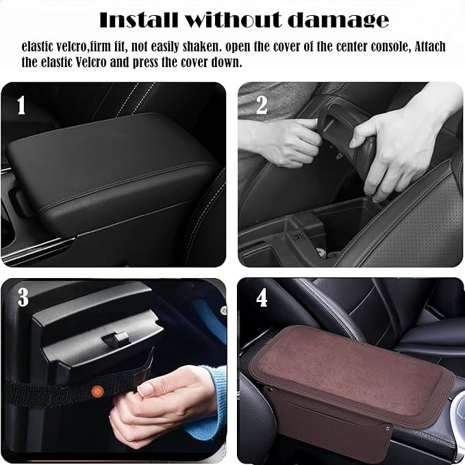 Arm Rest Cover for Car with 2 Storage Bags, Central Console Cover Armrest Pad, Suede Leather, Auto Interior Accessories for Most Vehicles, All-Season Comfort, Brown