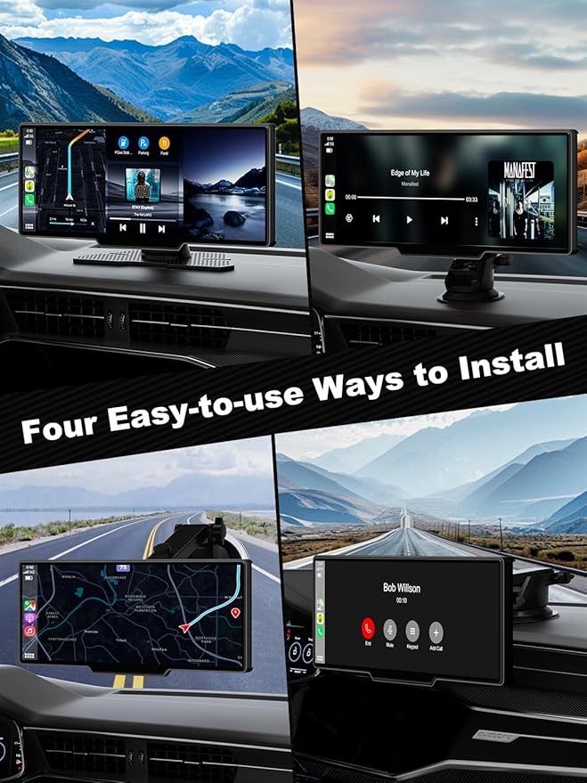 Apple Carplay Screen for Car, 10.26’’ Wireless CarPlay & Android Auto Screen with 4K Dash Cam, 1080P Backup Camera, Car Play Audio Receivers, GPS Navigation/Mirror Link/Bluetooth/FM/Voice Control