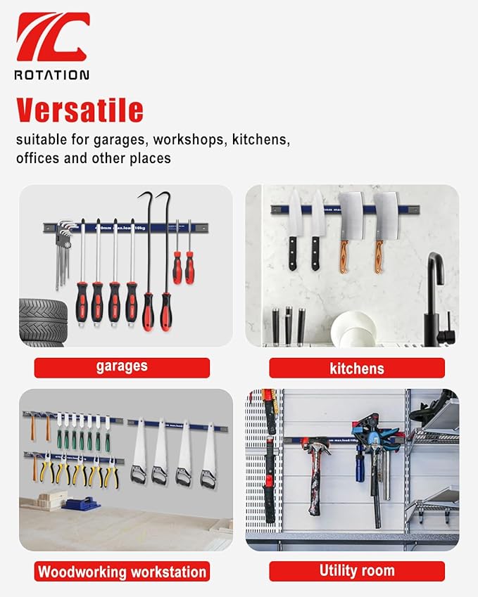 ROTATION 18.5" Magnetic Tool Holder - Heavy Duty Garage Workshop Organizer, Strong Magnet Strip for Wrenches & Screwdrivers, with Mounting Hardware