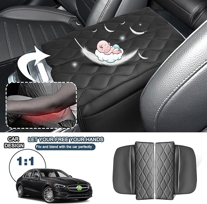 Ruiya C300/C300 4MATIC/AMG C43/AMG C63 Armrest Cover,for C300 Mercedes Benz Accessories Center Soft Comfy Console Lid Cover Compatible with 2022 2023 2024 2025 Mercedes Benz C-Class W206