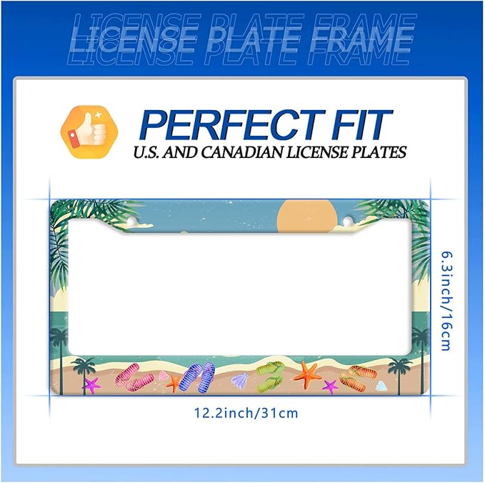 Summer Beach License Plate Frame Flip Flops License Plate Stainless Steel Funny License Plate Holder Personalized Beach Car Accessory Decoration 12.3" x 6.3"for Men Women