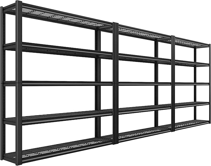 REIBII 48" W Garage Shelving Heavy Duty Load 2500LBS, 5 Tier Storage Shelves, Adjustable Metal Shelves for Warehouse, Pantry, Basement, 48" W X 72" H X18 D, 3PC
