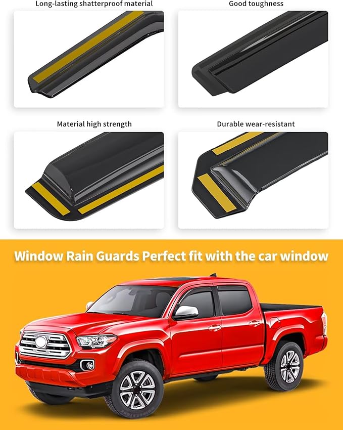 in-Channel Window Rain Guards Fit for Truck Toyota Tacoma 2016-2023 Double Cab Extra Durable Window Visors Window Deflectors Vent Visors Vent Shades Car Accessories-4 pcs 2-Q05