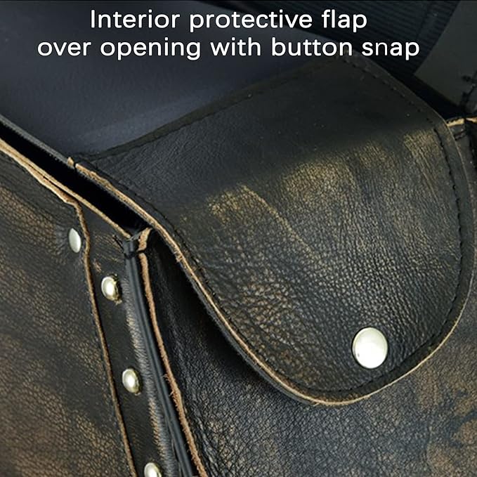 Dream Apparel Naked Cowhide Leather Motorcycle Saddle Bags Studded Throw Over Saddlebags, Motorcycle Side Bags for Honda Shadow Sportster Softail Dyna V-star (Distressed Brown, With Studs)