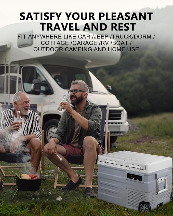 ELECAENTA 12 Volt Refrigerator, 43qt Dual Zone Car Fridge, Portable Freezer -4℉~68℉, Support DC/AC/Solar (Detachable Battery Optional), Electric Cooler for Camping Travel Fishing Road Trips