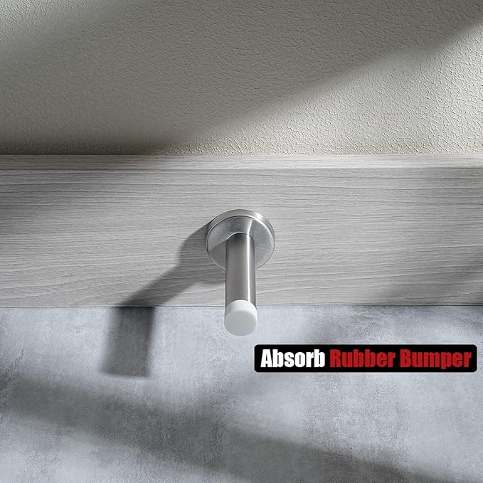 JQK Door Stopper, 304 Stainless Steel Thicken 1mm Sound Dampening Door Stop Bumper Wall Protetor 1 Pack, Brushed, DSB5-WN