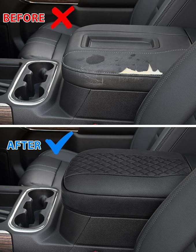 Center Console Cover for Chevy Silverado & GMC Sierra 1500 Accessories 2019-2025, Tahoe & Suburban & Yukon 2021-2025, Vinyl Car Armrest Protector, Floor Console Bucket Seat Only, Anti-Scratch, Black