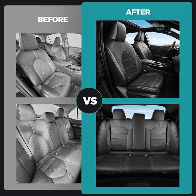 for Toyota Camry Seat Covers Hybrid XLE XSE 2018 2019 2020 2021 2022 2023 2024 - Custom Car Seat Covers Full Set, Leather Seat Cover for Cars, Waterproof Breathable Cushion Protectors, Black