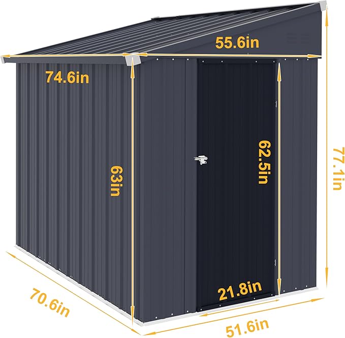 BlueWish 4'x6' Storage Shed, Lean-to Outdoor Storage Shed with Built in Vents, Metal Tool Shed Small Shed Kit with Galvanized Sloping Roof, Sheds & Outdoor Storage for Tool Storage