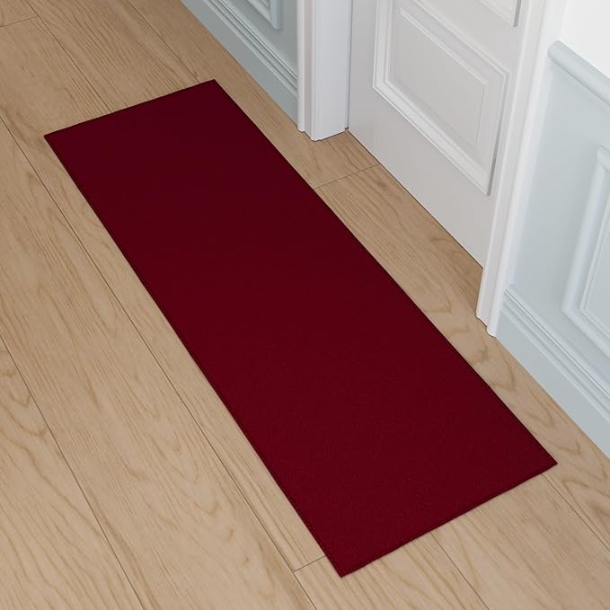 Ottomanson Hallway Runner Rug 2'2" x 6' Non Slip Solid Area Rugs Easy to Clean Laundry Rug Runner Durable & Pet Friendly Floor Carpet Runners for Hallways Entryway Living Room Kitchen, Red
