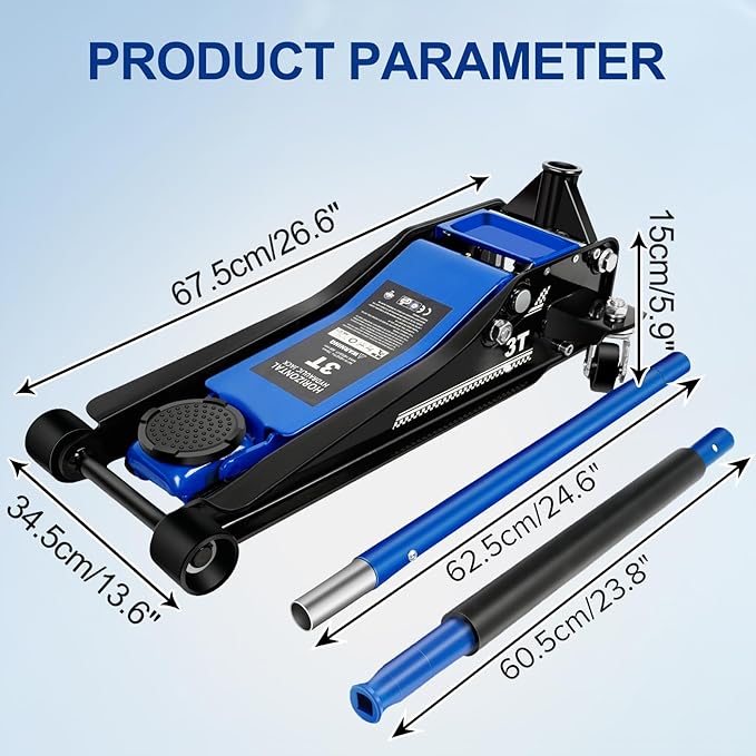 Floor Jack 3Ton/6600lbs.Dual Piston Fast Lifting Pump.Ultra Low Profile Floor Jack,Lifting Range 2.95"-19.69".Heavy Duty Hydraulic Racing Car Jack for MVPs,SUVs and Trucks.Trolley Jack